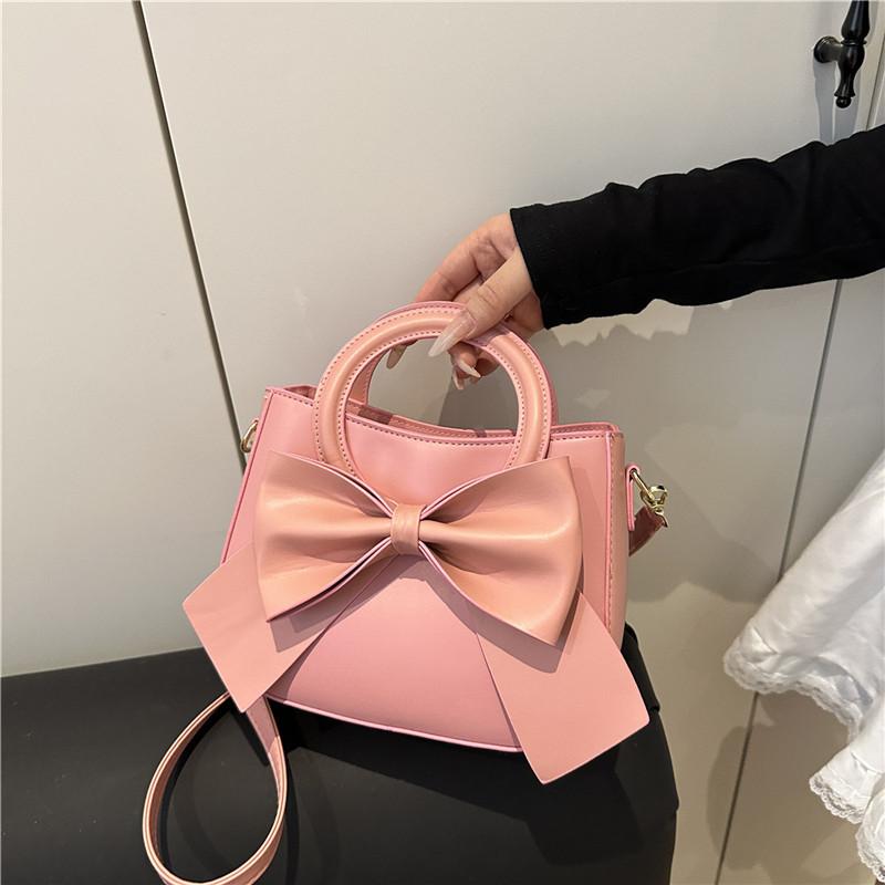 Women Solid Color Bowknot Casual Versatile Medium Crossbody Shoulder Bag
