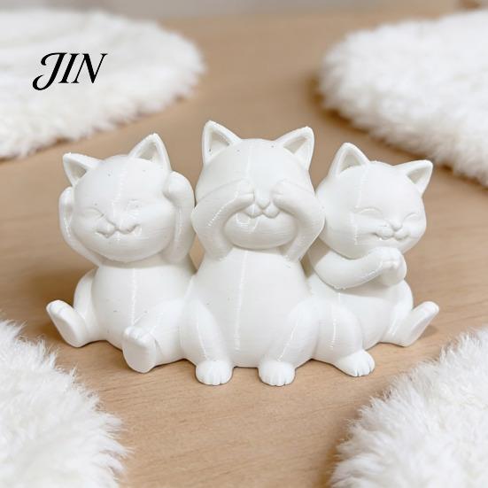 Cat Shaped Desktop Decor Three Wise Cats Figurines, 3D Printed Minimalist Statue for Desk Artistic Statues Decor, Ancient Wisdom Ornament Home Office,