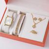 New Explosive Trend Leather Digital Face Women'S Quartz Watch Square Korean Version Necklace Earrings Ring Set
