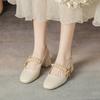 Beautiful 5cm Mary Jane Single Shoes Girls Fairy Pearl Little High Heels Thick Heels Bow Soft Leather Sandals