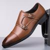 Britain Gentleman Retro Men Pointed Monk Strap Loafter Patchwork Flats Leather Shoes Casual Loafers Formal Dress Footwear