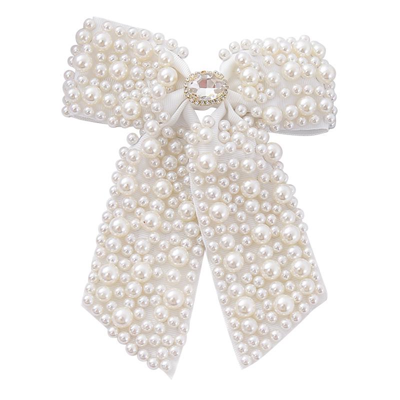 Customized Pearl Bow Bridal Hair Clip with Crystal Rhinestones and Beaded Headband Accessories