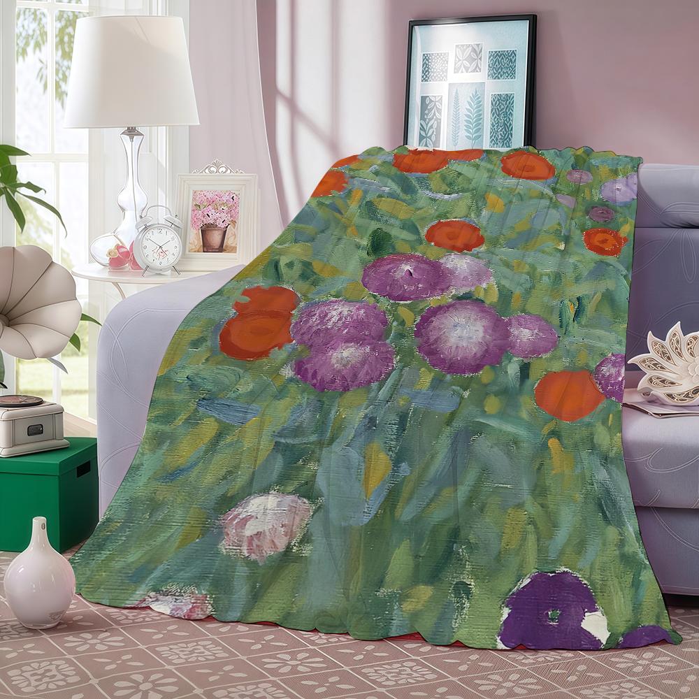 Gustav Klimt Green Flower Blanket Warm And Soft Suitable For Bedroom Living Room Sofa Bed Office Travel Camping