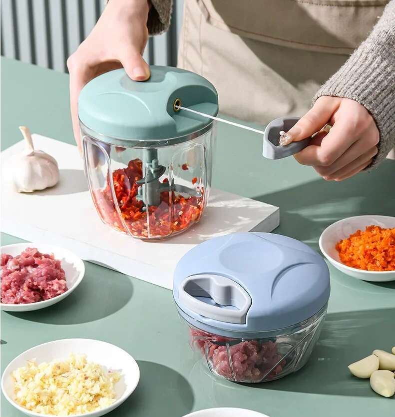 Manuelle Presse, Manueller Seil-Lebensmittelprozessor, Handhacker, Zieher, Knoblauchpüree-Mixer, Küchenwerkzeug, 500 ml, 900 ml