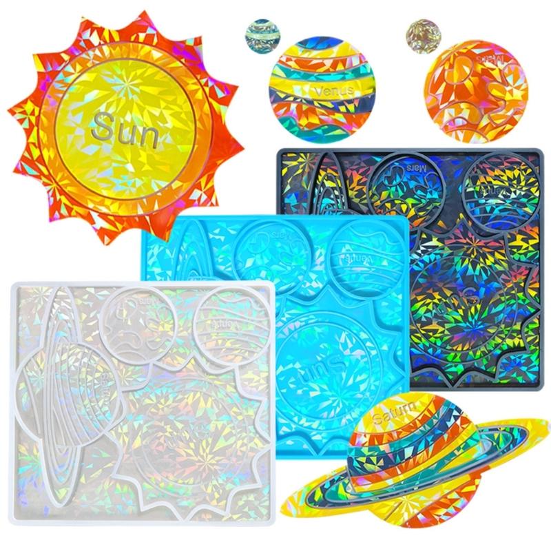 DIY Solar System Coaster Silicone Mould Holographic Epoxy Resin Mold DIY Ornaments Mold Handmade Crafts Tool Easy Clean