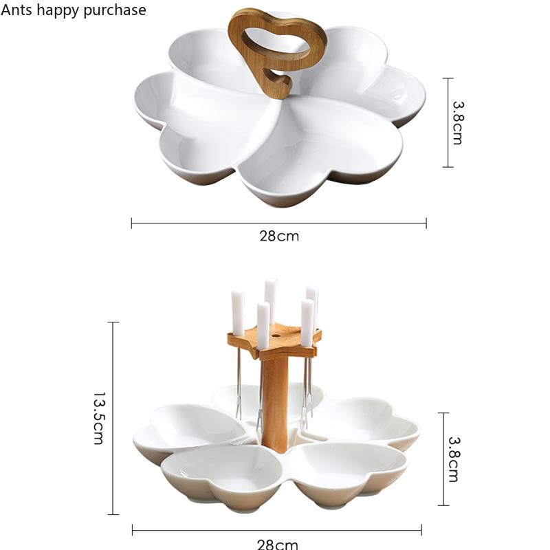 Heart-shaped Ceramic Plate Multi-frame Fruit Plate Salad Bowl Snacks Platter Dried Fruit Tray Dessert Cake Pan Decorative Plates