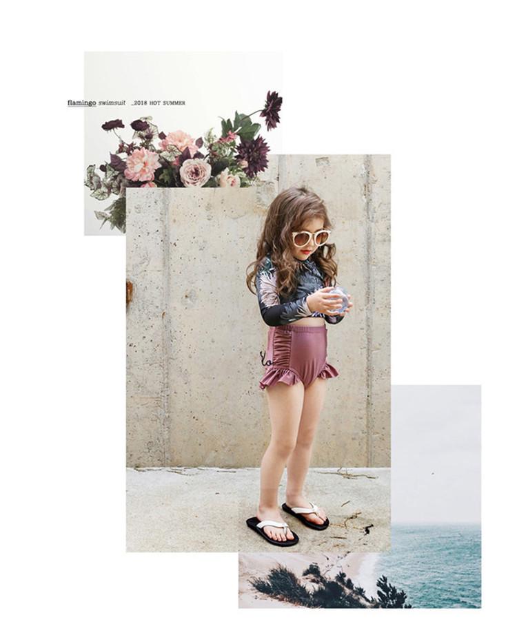 Korean Floral Long Sleeve Baby Girl Swimsuit - Retro Style