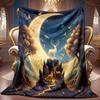 A 2D Dreamy Moonlit Forest Animal-themed Flannel Blanket, Featuring Soft High-definition Digital Printing, Suitable As a Cooling Blanket for Year-roun