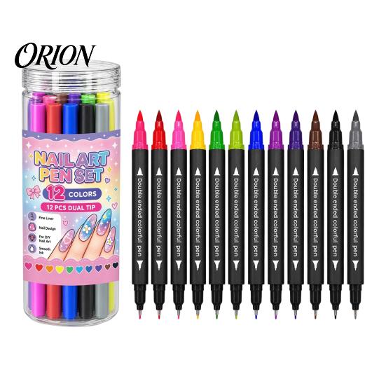 Professional Nail Design Tools 12Pcs 24 Colors Dual Ended Art Pen Set, Markers with DIY Manicure Supplies Fine & Wide Tips, Quick?Dry Painting