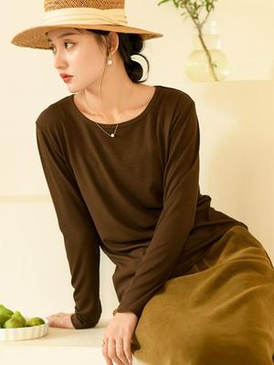 Women Solid Color Cotton Autumn T-Shirts Long Sleeve Clothes Soft Casual Female T-Shirts