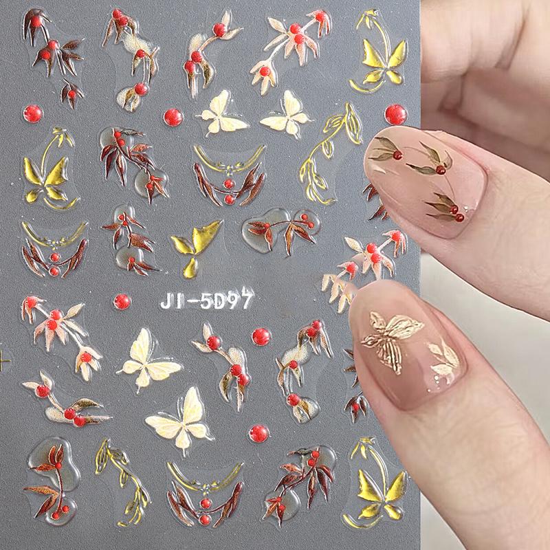 Fashion Red Cherry Rowknot 3D Nail Sticker Self-Adhesive Nail Art Decoration Sticker For Women Manicure Diy Decals Decoration