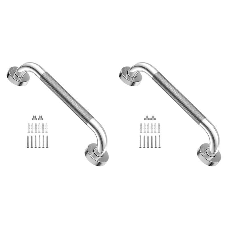 ABJI-2X 12-Inch Non-Slip Shower Grab Bar Chrome-Plated Stainless Steel Bathroom Grab Bar With Textured Handle серебряный