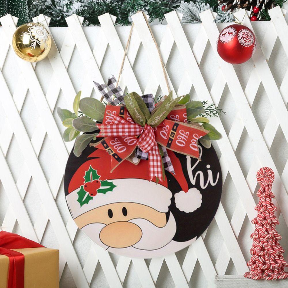 Hanging Santa Wreath Door Pendant Wood Front Door Pendant Christmas Wreaths Signs  For Front Door