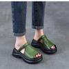 Johnature Genuine Leather Retro Thick Soled Peep Toe Outdoor Slippers Versatile Women's Slip-on Shoes