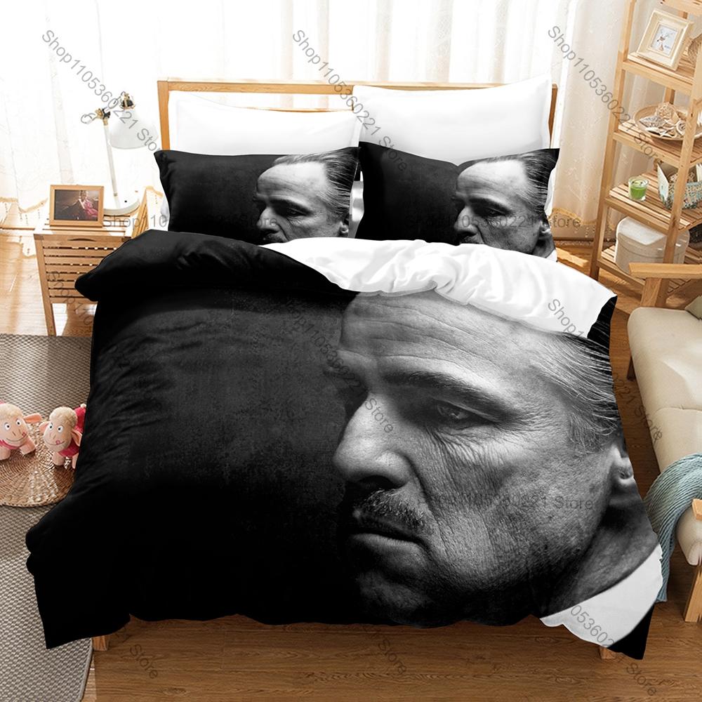 Cool Icon Godfather Portrait Graphic Bedroom Decor Bedding Duvet Cover + 2 Pillowcases Classic Movie Fan Room Decor