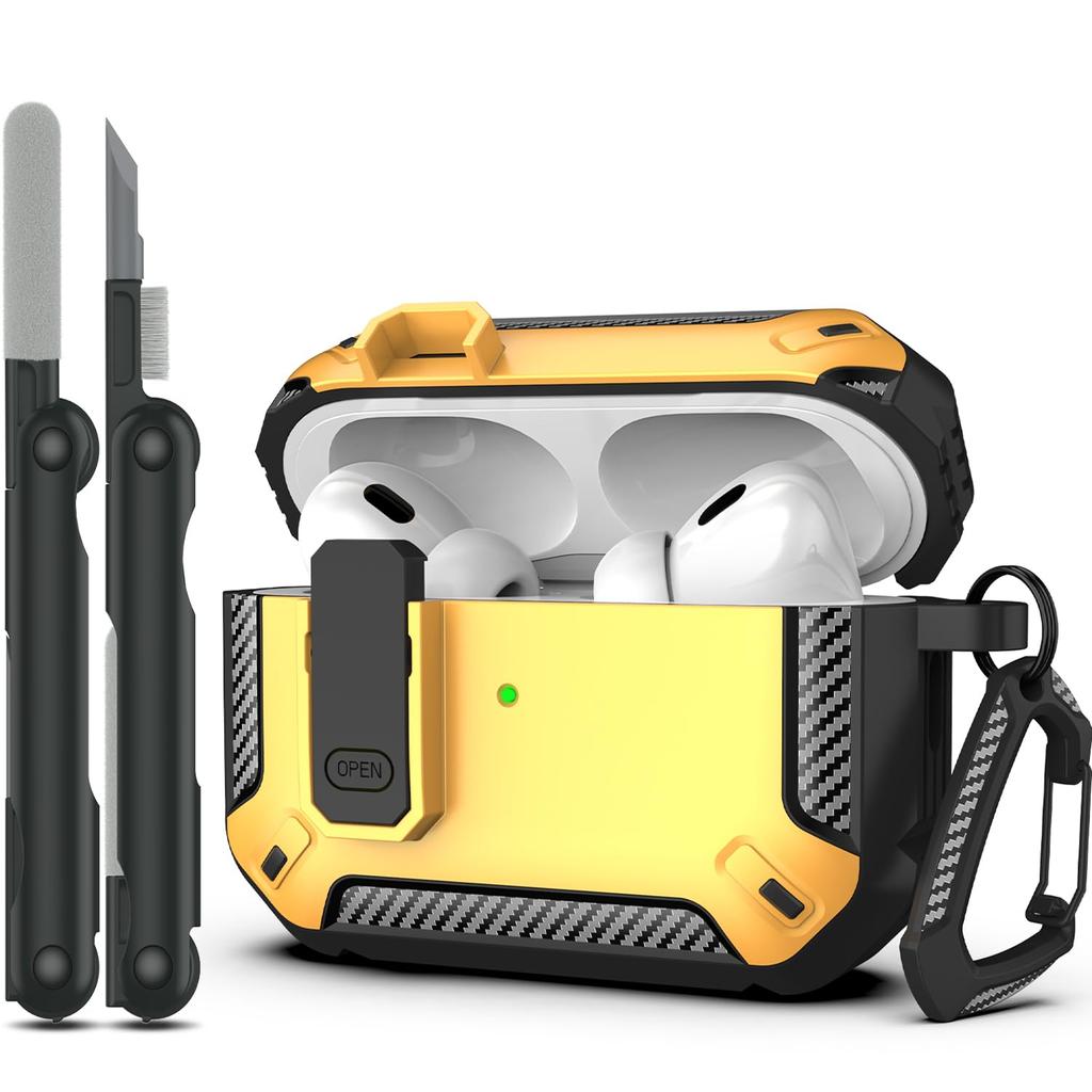 For AirPods Pro 3 Case Cover with Cleaning Kit&Keychain Automatic Pop-up Full Protective Case with Secure Lock For AirPods Pro 3