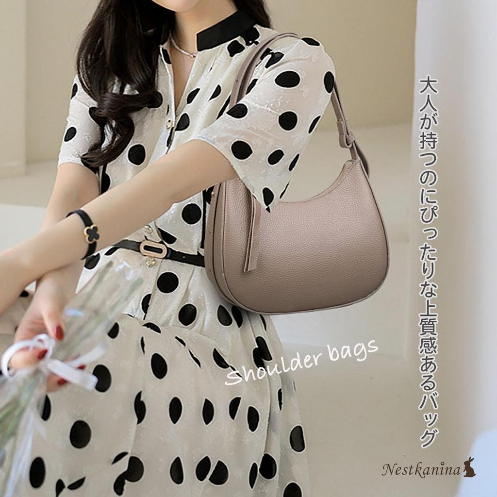 Nestkanina Women's Genuine Leather Shoulder Bag, Simple and Stylish, Compact, Crossbody Bag, Cowhide Leather Handbag, BG033 (Black)