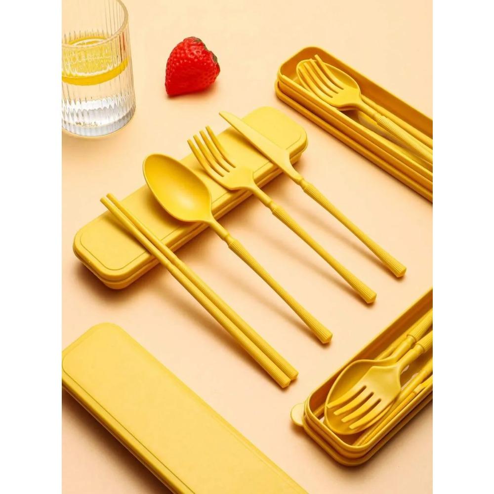 1pcs Knife, fork, spoon and chopsticks plastic tableware set, reusable, suitable for picnics, camping, and student supplies