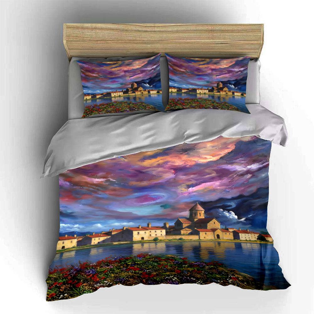 Colorful sky and architecture. Bedding sets Duvet cover sets Duvet covers Pillowcases(1 * Duvet Cover 2 * Pillowcases without duvet insert)