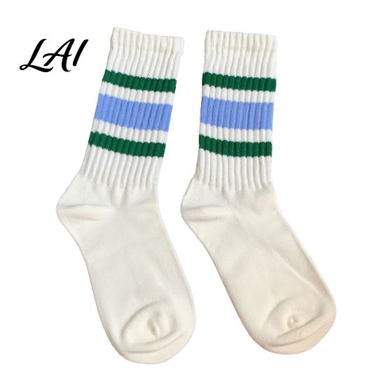 Unisex Mid Calf Socks Mid-calf Sports Socks Cotton Contrast Striped Crew Moisture Versatile Color Wicking Athletic for Autumn And Winter Daily