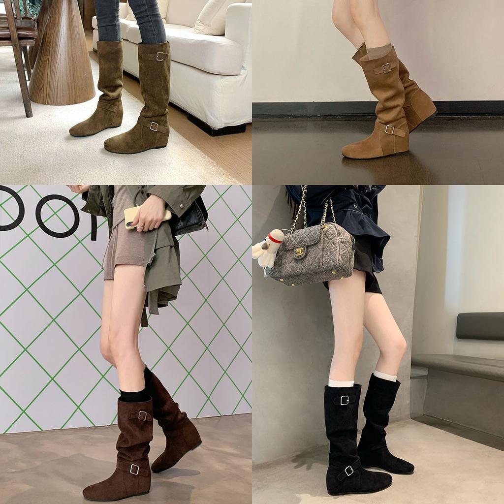 Schafslederversion~ Leder Innenhöhe Erhöhung 5cm Stacking Boots Mid-Boots Damen Neu Maillard Boots High Boots