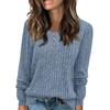 Women's Casual Solid Button Round Neck Sanding Sweatshirt Long Sleeve Top