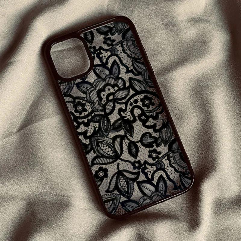Funda de Teléfono de Encaje Floral Negra de Lujo para Xiaomi Redmi Note 14 13 11 12 Pro Plus 5G Redmi 14C 13C 12C 4G Funda Protectora Transparente