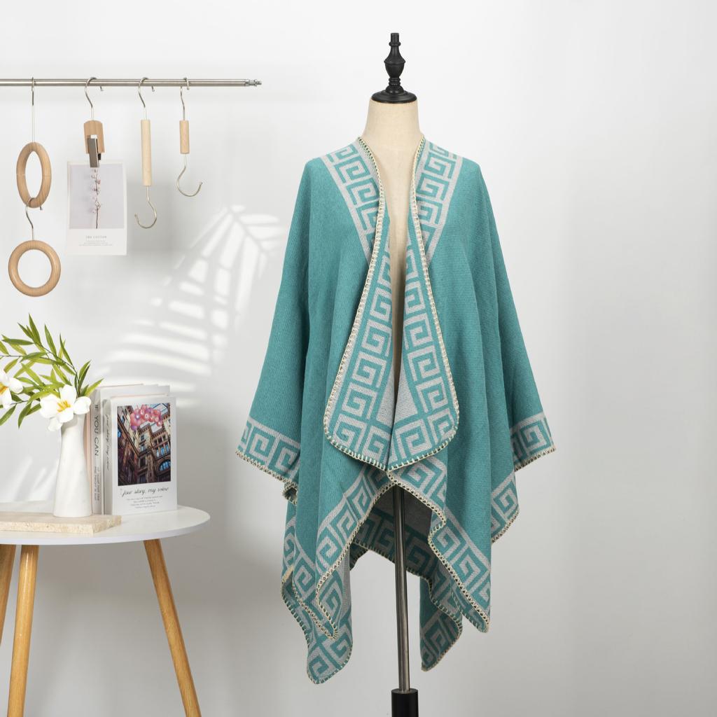 Chinese Imitation Cashmere Embroidered Shawl Women'S Ethnic Style Flower Print Cape Jacket Warm Scarf