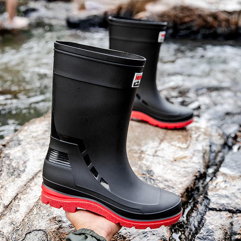 

Высокие резиновые сапоги мужские средней высоты нескользящие водные туфли модные уличные резиновые сапоги для рыбалки на толстой подошве водные сапоги терморезиновая обувь 44