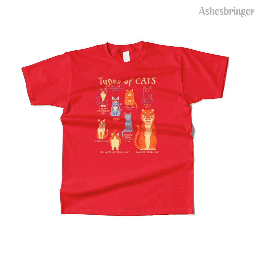 Unisexs Cotton Types of cats Graphic T Shirt Street Casual Style Tee for Unisex and Women M