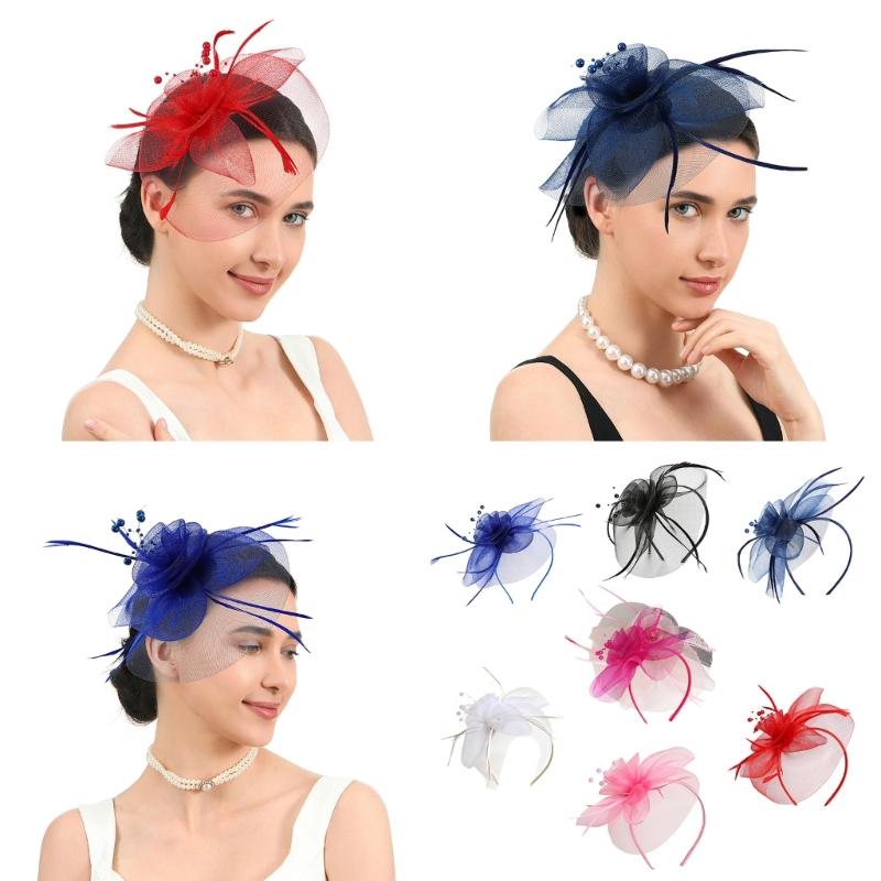 Gefiederte Tüllblumen-Fascinator-Haarreif mit Haarclip Braut-Kopfschmuck für Derby-Veranstaltung Maskenball Kostümparty