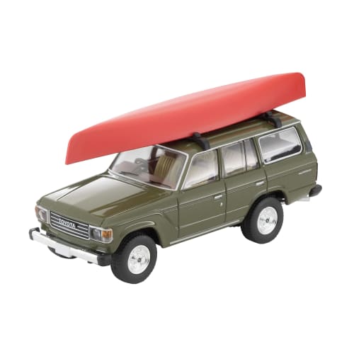 TOMYTEC Tomica Limited Vintage Neo 1/64 Scale LV-N279e Toyota Land Cruiser 60 Olive with Canoe and Figure, Finished Model (Product Number: 330882)