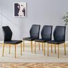 [Set of 4] Stylish Dining Chairs In Light-luxury Style: Black PU Backrest with Vertical Embossing + Metal Gold Legs.
