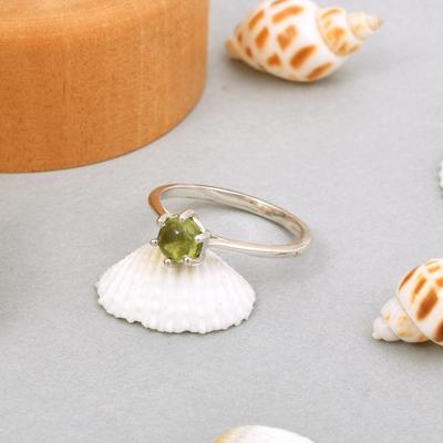 Natural Solitaire Peridot Gemstone 925 Sterling Silver Ring Size 7 US, Gift Ring