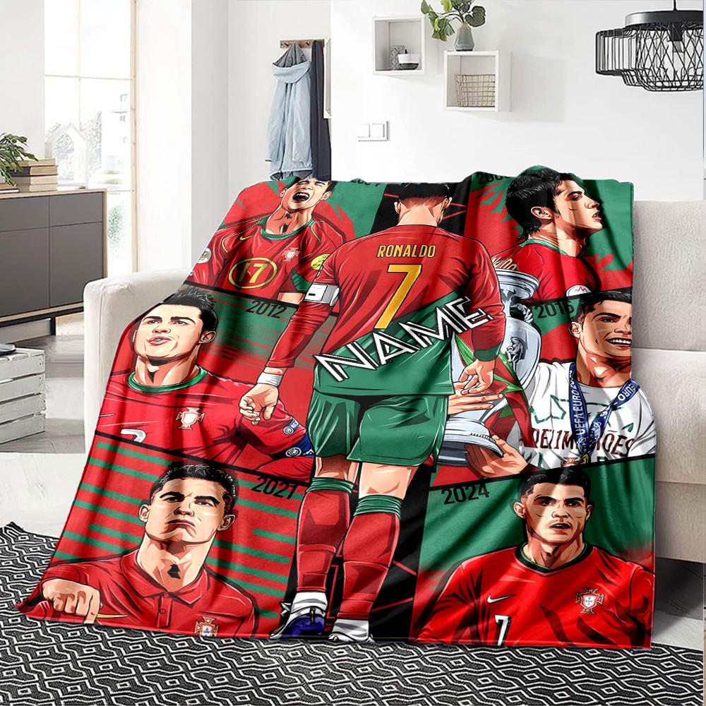 Cristiano Ronaldo Portugal Soccer Player Artwork Four Seasons Blanket Customized With Your Name Lightweight And Warm Perfect Gift For Home Office