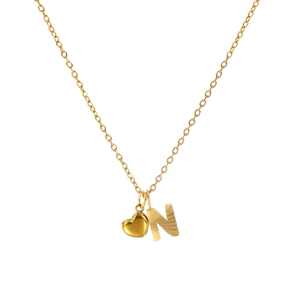 Doreen Box Gold Plated Heart Letter Pendant Necklace 304 Stainless Steel Chain Necklace For Women, Stylish Gift 45cm+ 5cm,1PC