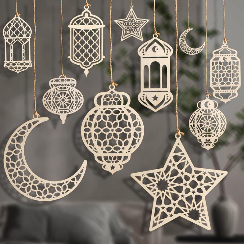 Ramadan Star Moon Hanging Ornament Wooden Ramadan Decorations 2026 Islamic Muslims Party Accessories Eid Ramadan Party Supplies