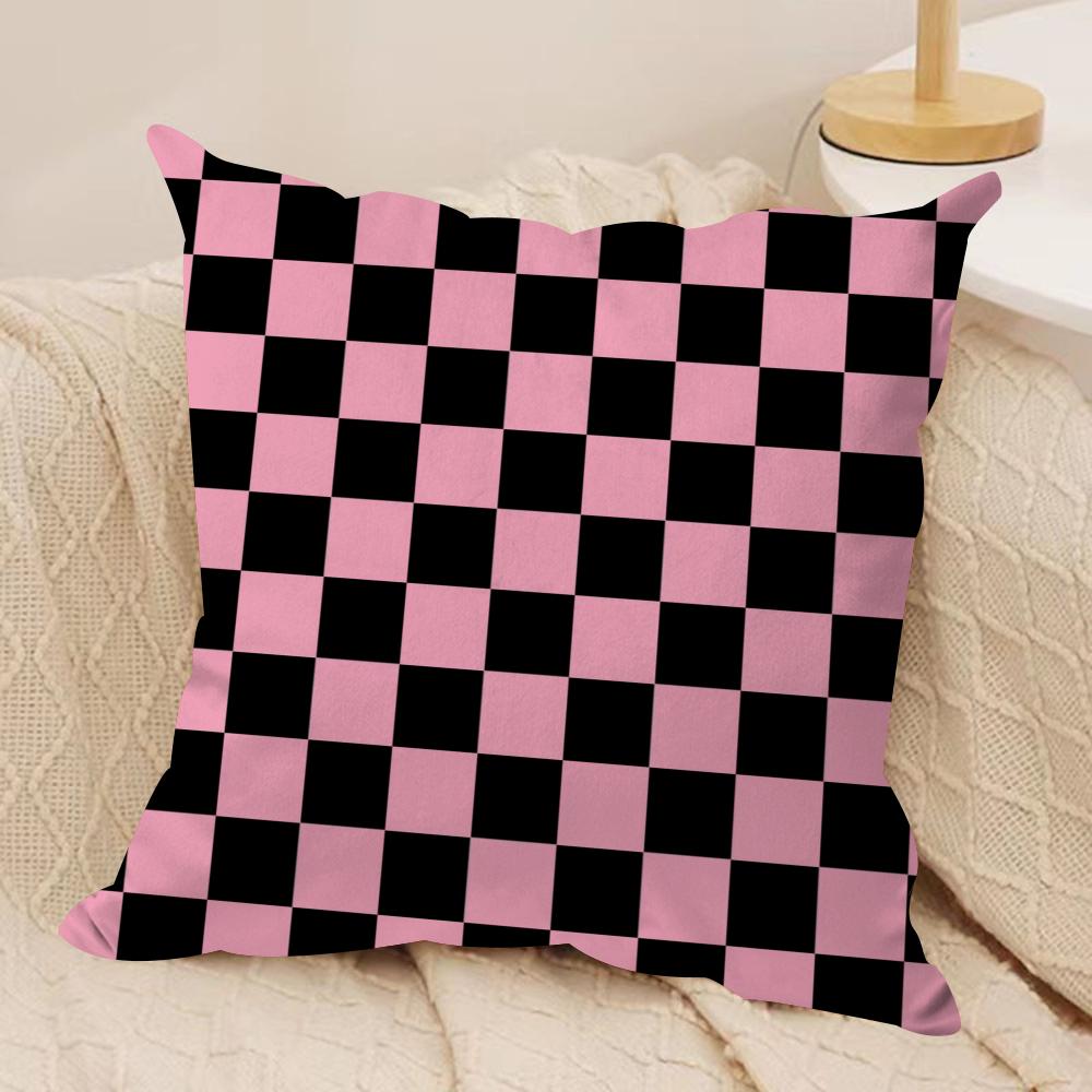Checkerboard Plaid Cushion Cover Soft Plush Fabric Double-Sided Printed Sofa Cushion Cover for All Seasons Home Decor Gift