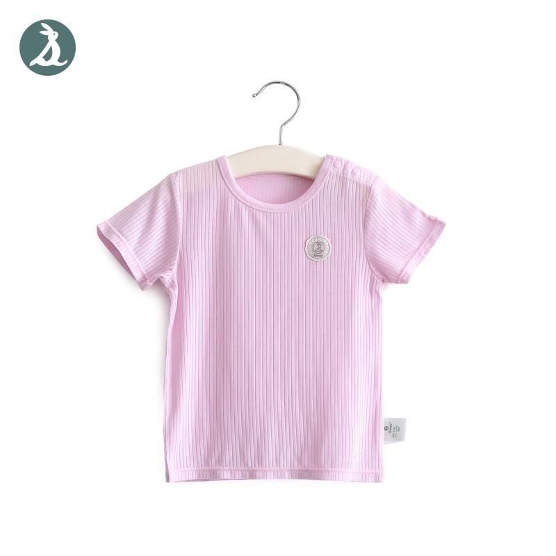 Shengzheka Kids Ice Silk Cool Short Sleeve Modal Top - Summer Home Wear 100cm Shoulder Open Button
