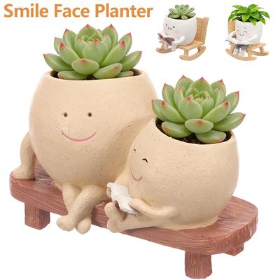 Balanço Cara Sorridente Vaso de Resina Flor de Suculenta Fofa com Furo de Drenagem Inferior Vaso Pequeno para Decoração de Jardim de Casa