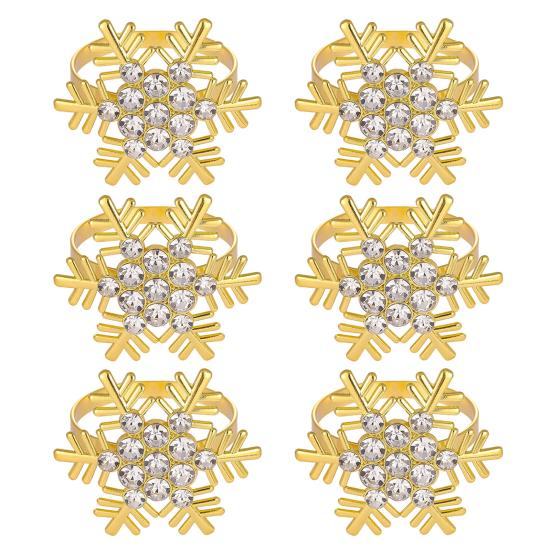 1/2/6Pcs Golden Metal Napkin Ring Faux Pearl Decor Snowflake Design Winter-themed Napkin Holders Weddings Parties Table Decor