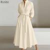 Lässiges Stehkragen-Hemdkleid für Damen mit langen Ärmeln