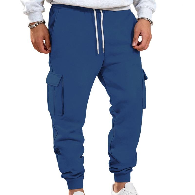 Autumn and winter fleece men's casual overalls men's multi-pocket drawstring sports and leisure long