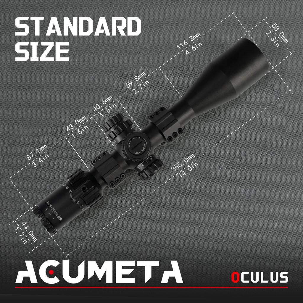 ACUMETA Oculus 6-24X50 FFP Riflescope, 30mm Tube Hunting Riflescope with 20mm Rail Scope Rings