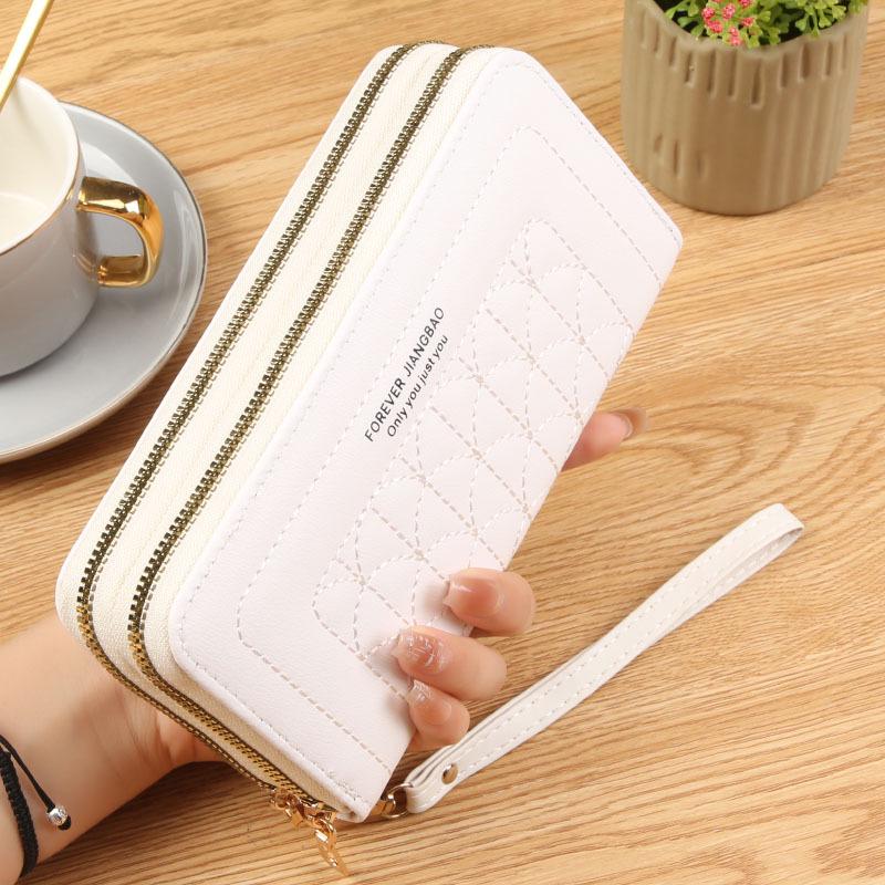 New Women's Embroidered Soft Clutch Wallet - Double Zipper, Large Capacity, Mobile Friendly