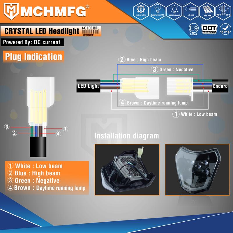 MCHMFG Dirt Bike Motorcycle Headlight Headlamp FOR KTM EXC EXCF SX SXF XC XCF XCW XCFW 125 250 300 350 450 530