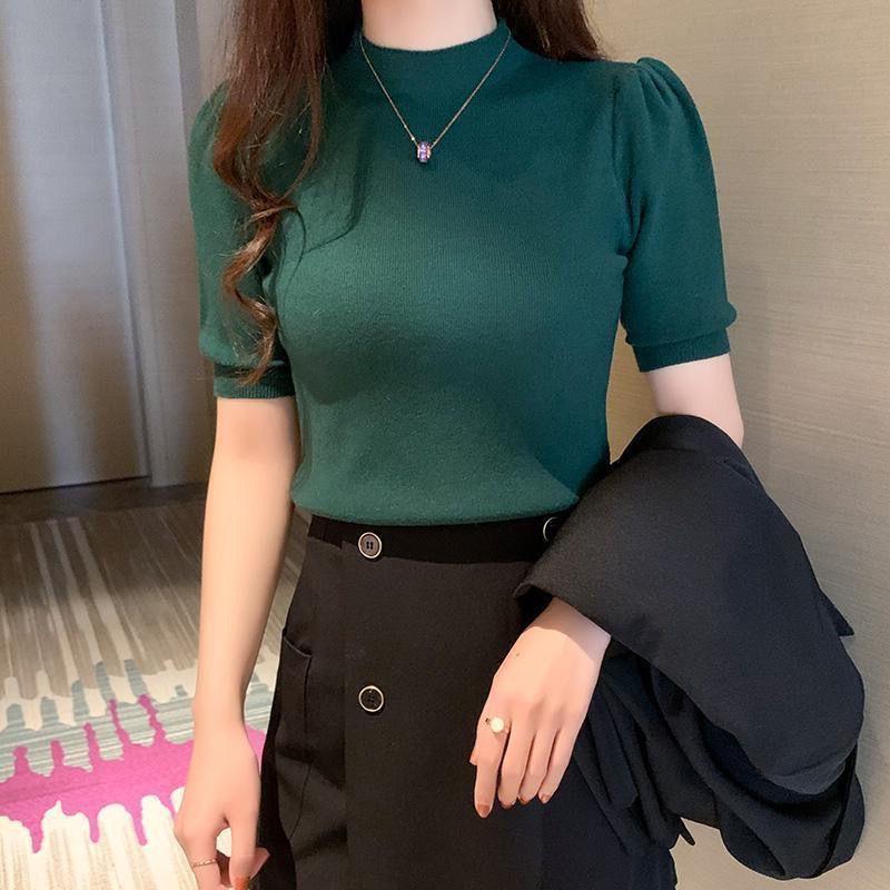 2024 Korean Style Women's Slim High Neck Knit Top - Spring/Autumn Layer