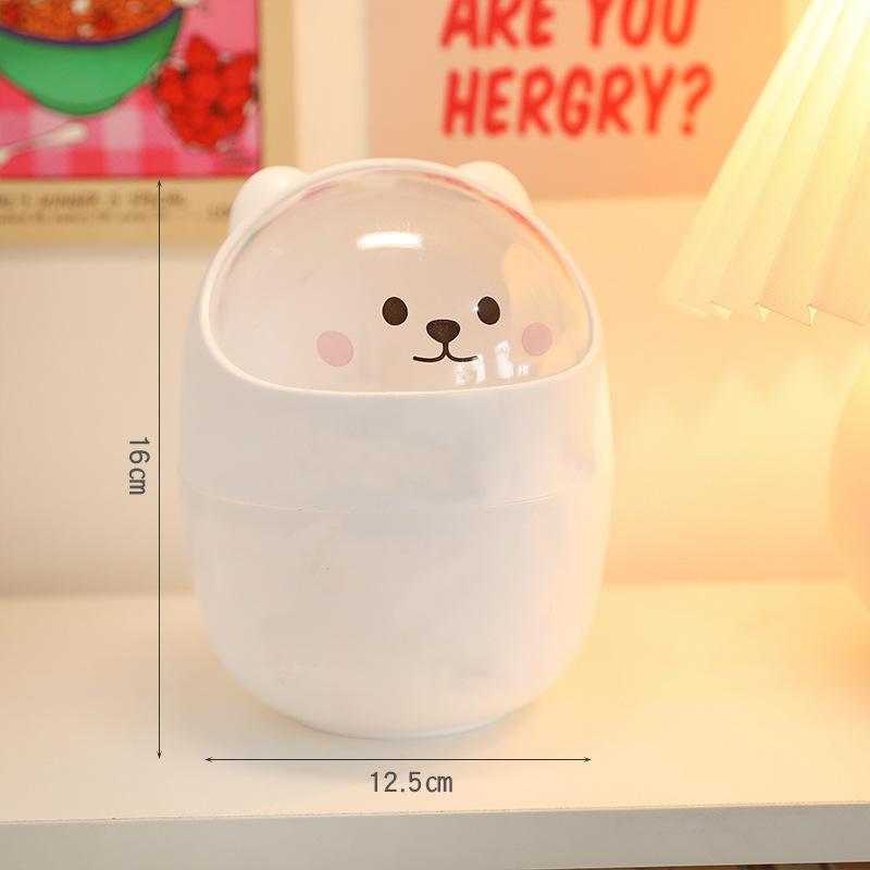 Desktop Semplice Bidone Della Spazzatura Con Coperchio Piccolo Simpatico Orso Contenitore Porta Penna Per Dormitorio Studentesco