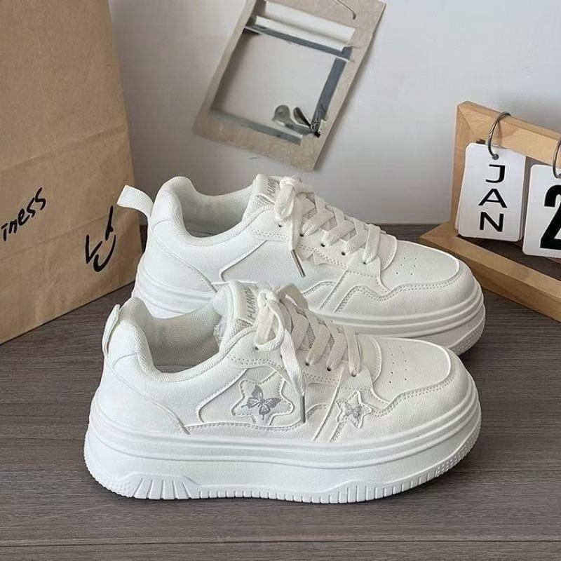 Pink bow thick baseplate shoes women's autumn new round head white shoes student casual shoes