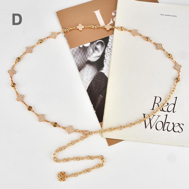 

Винтажная декоративная цепочка на талию с четырьмя листами клевера для дам, модная юбка, рубашка, универсальный ремень для пожилых женщин